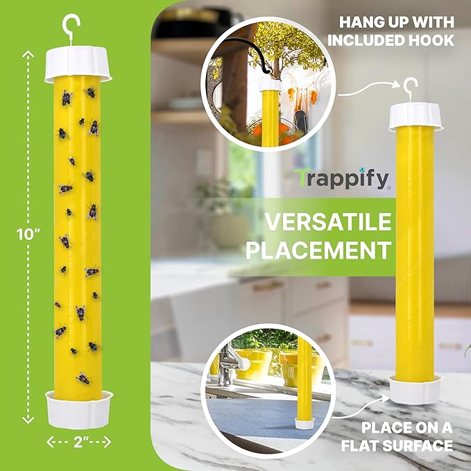 Trappify Hanging Fly Traps Outdoor: Fruit Fly Traps for Indoors | Gnat Trap | Gnat Traps for House Indoor | Fly Trap Indoor - Disposable Sticky Fly Trap for Indoor House Pest Control (4 Pack)