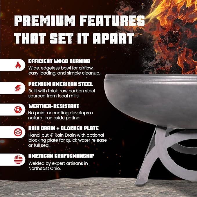Liberty Fire Pit – Ohio Flame Wood Burning Outdoor Fire Pit - 36" Diameter with Curved Base (Made in USA)