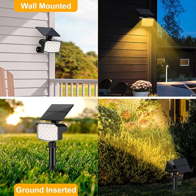 NACINIC Solar Spot Lights Outdoor Waterproof Adjustable Solar Powered Landscape Lights for Yard 3 Long Time Lighting Modes Spotlights for Pathway Garden Outside Wall Pool Porch- 2 Pack, Warm White