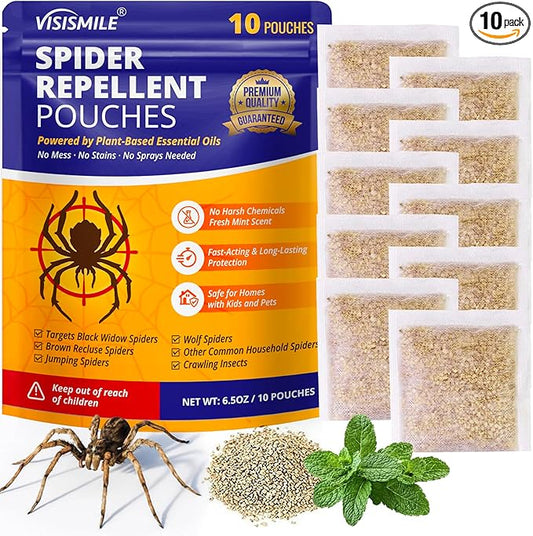 Spider Repellent Pouches Indoor and Outdoor:Effective Spider Deterrent for House Garage Attic - Safe for Kids and Pets with Plant-Based Essential Oils 10 Pack