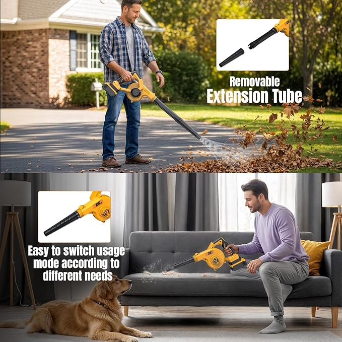 DeForce Electric Leaf Blower Cordless for Dewalt 20V Max Battery, 4 in 1 Blower/Vacuum/Inflator/Deflator(3 Nozzles), 3 Speed Modes, 190 MPH, Extended Tube for Leaves, Lawn Care, Patio(No Battery)