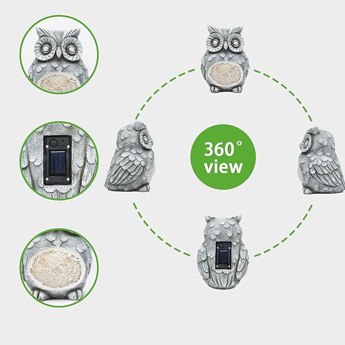 Rezpuao Solar Owl Garden Statues Outdoor Decor Resin Owl Figurine with Solar Light for Patio,Balcony,Yard,Lawn Ornament,Perfect Garden Gift