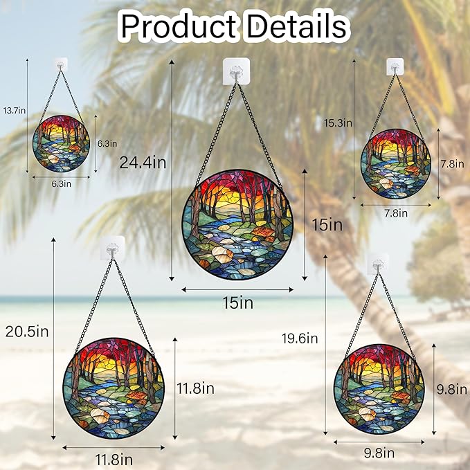 AMDERVEN Stained Glass Window Hanging, Red Tree Abstract Sunset Lake Sun Catcher for Window Home Decor Landscape Suncatcher Mother's Day Birthday Gifts for Women Men Mom and Nana 15 in