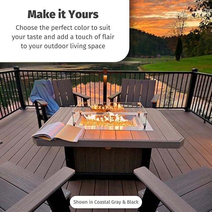 LuxCraft 51" Lumin Rectangular Gas Propane Fire Pit Table for Outdoor Patio with Tempered Glass Wind Guard and Stainless Steel Burner Cover - Amish Made in USA (Aruba & White)