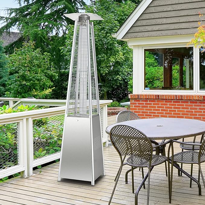 Tangkula 90-inch Outdoor Patio Heater, 42000 BTU Portable Outdoor Pyramid Propane Heater with Wheels, Quartz Glass Tube, Auto Shut Off Protection for Backyard, Garden