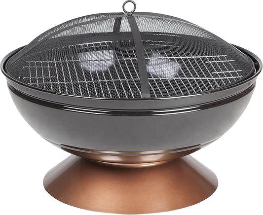 Fire Sense 62242 Fire Pit Degano Round Wood Burning Lightweight Portable Outdoor Firepit Backyard Fireplace Also Included Wood & Cooking Grate - Black Copper - 26"