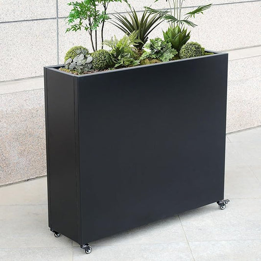Modern Metal Planter Box with Lockable Wheels (40” x 36” x 12”) – Sleek Indoor/Outdoor Divider for Plants & Flowers – Durable Powder-Coated Steel – Minimalist Design