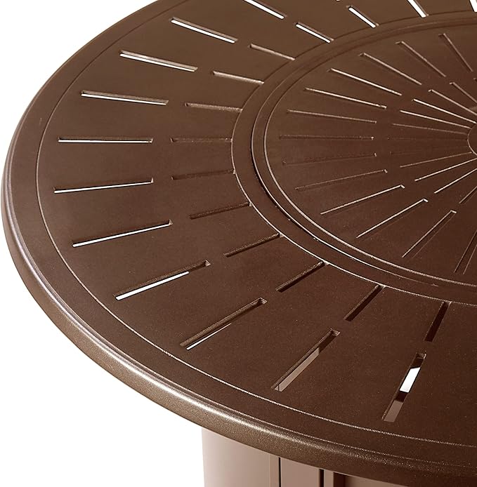 Round 44 in. x 44 in. Aluminum Propane Fire Pit Table with Glass Beads, Two Covers, Lid, 57,000 BTUs in Brown Finish