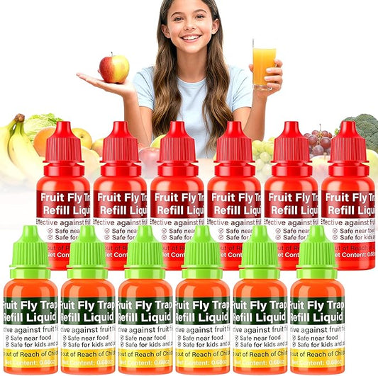 Fruit Fly Trap Refill Liquid, 12 Pack Wasp Bees Traps Refill Liquids, Effective Mosquito Gnat Fly Killer Bait Refill for Indoor Outdoor Tabletop Kitchen Plants, Safe Near Pets and Food