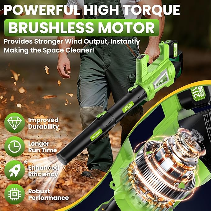 Leaf Blower Cordless, 750CFM 240+MPH Brushless Powerful Electric Leaf Blower with 2x4.0Ah Batteries & Fast Charger,Shoulder Strap,6-Speed Modes,Lightweight Leaf Blowers for Lawn Care Leaves Dust Snow