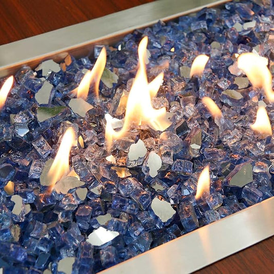 GRISUN 20 Pounds Pacific Ocean Blue Fire Glass for Fire Pit - 1/2 Inch High Luster Reflective Tempered Glass Rocks for Natural or Propane Fireplace, Safe for Outdoors and Indoors Firepit Glass