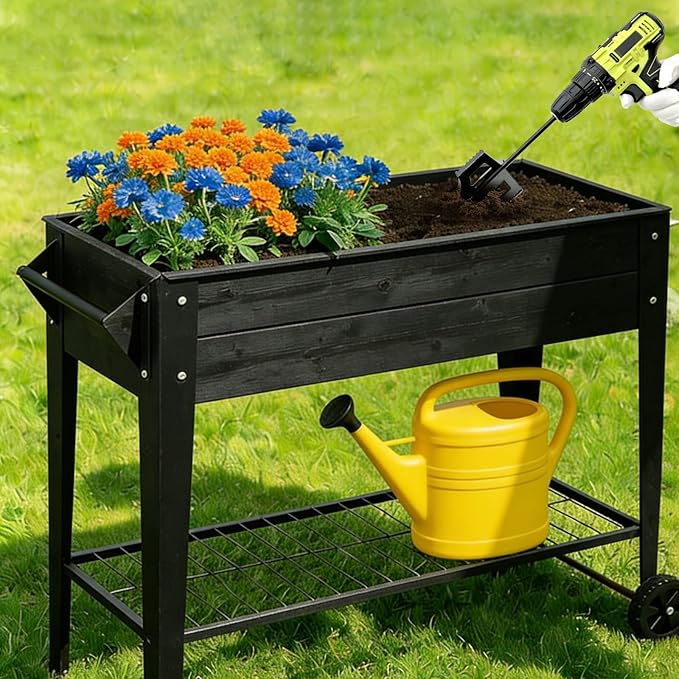 4-in-1 Soil Cultivator Garden Tiller Attachment Loosener Tool and Soil Digger for Flower Box and Gardening Bed, Planter Auger Compatible with 3/8" Hex Drive Drill