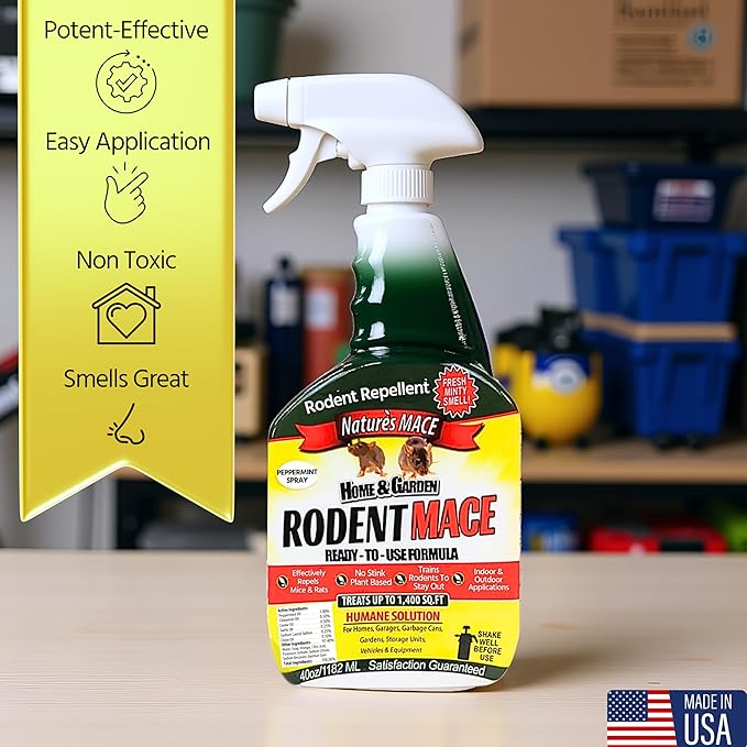 Nature's MACE 1 Gal Rodent Repellent Spray, Mouse & Rat Control for Car Engines, Repel Mice, Indoor & Outdoor Spray, Stop Rodent Damage in House, Car, RV, Attic, Garage, Stops Nesting & Wire Chewing