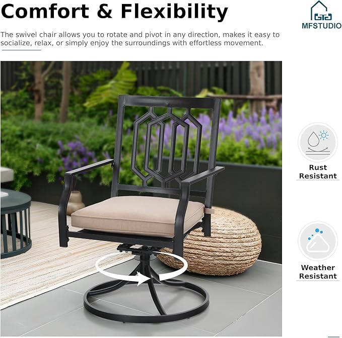 MFSTUDIO Patio Dining Set for 6, Outdoor Table and Chairs Set with Umbrella Hole, 7 Piece Outdoor Dining Set for Deck Backyard Poolside Garden