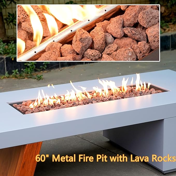 ONLYFIRE OUTDOOR LIVING Premium 60” Gas Fire Pit Table with Lava Rocks & 12FT Hose, Large Propane Firepit, Smokeless Fireplace 60,000BTU, for Backyard Patio Bonfire Party, FP015