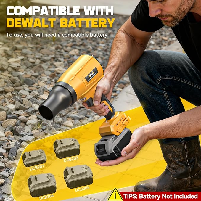 DIYtoolifz 800,000RPM Cordless Leaf Blower Compatible with Dewalt 20V (Tool Only), Brushless Motor, Adjustable Speed, Lightweight Portable Electric Blower for Car, Patio, Garden (Without Battery)