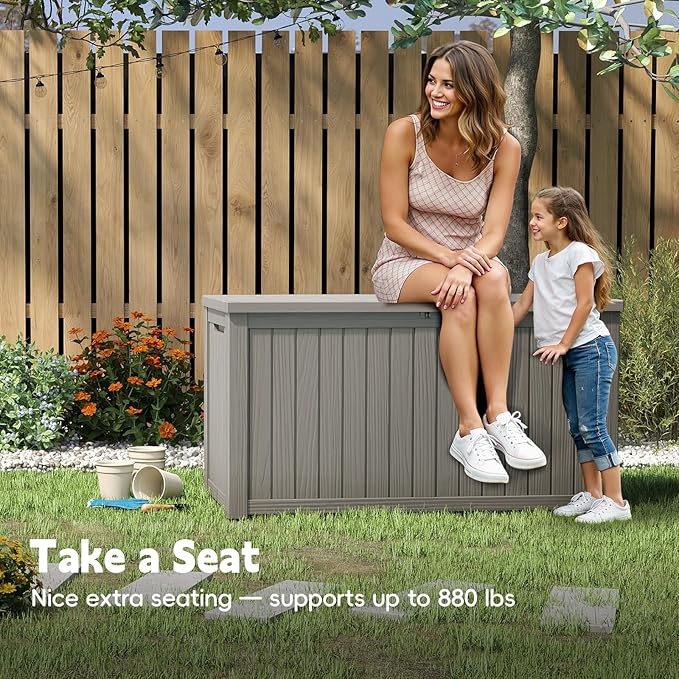 Outdoor Storage Box, 180 Gallon Waterproof Resin Deck Box, Storage Bin for Package Delivery, Patio Furniture Cushion, Garden Tools, Pool Accessories, Weatherproof and UV Resistant, Grey