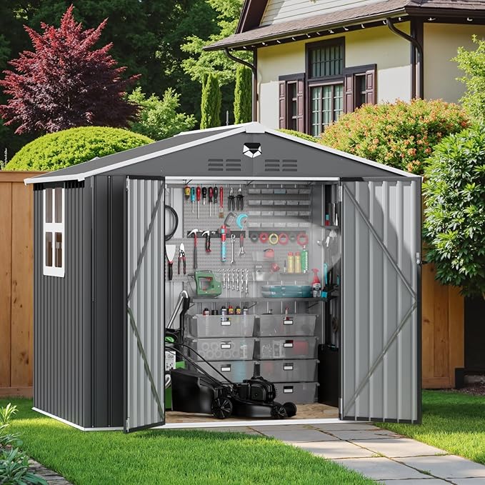 8x6 FT Metal Storage Shed with Windows,Outdoor Storage Building,Large Backyard Sheds,Waterproof Outside Storage Sheds