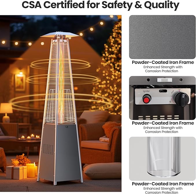 Pyramid Propane Patio Heater, 48,000 BTU Outdoor Patio Heater with Glass Tube Flame & Cover, CSA Certified Gas Heater for Backyard, Garden, Restaurant (2 Heater)