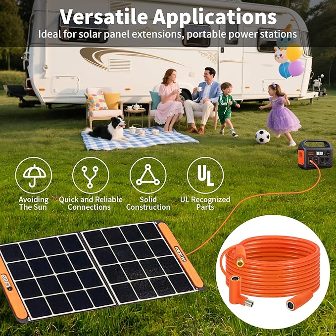 8mm DC Extension Cable 15FT – DC7909 Male to Female Solar Cable with DC8020 Adapter, 14AWG Tinned Copper Wire, Waterproof – – Works with Most Portable Power Stations and Solar Generators