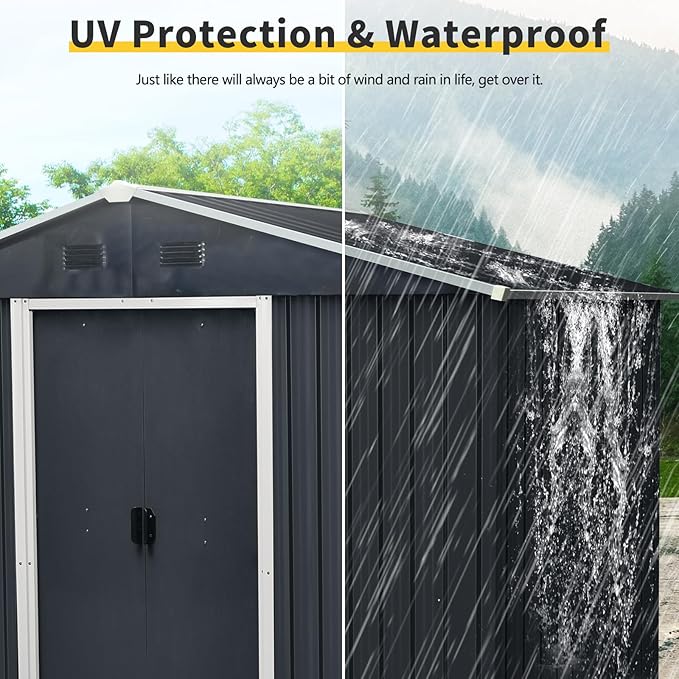Outdoor Storage Shed, 8x4ft Metal Storage Shed with Vents and Metal Foundation, Lockable Sliding Door, All Weather Tilted Roof Tool Shed for Backyard, Patio, Lawn, Black