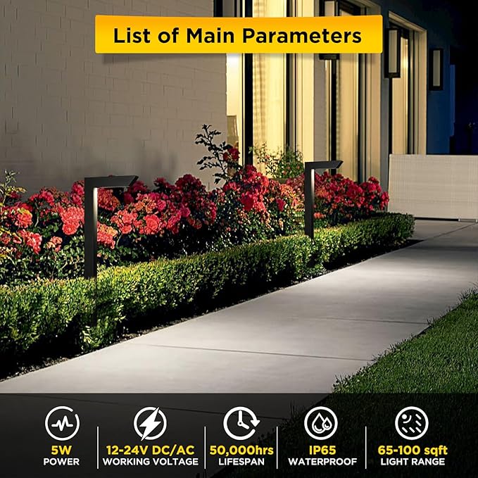 Gardencoin 3CCT LED Low Voltage Landscape Pathway Light, 12V Premium 3000K/4000K/5000K Selectable Path Lights Wired, Modern Walkway Lights Outdoor, Higher Housing with Larger Stake (19.7IN, 8 Pack)