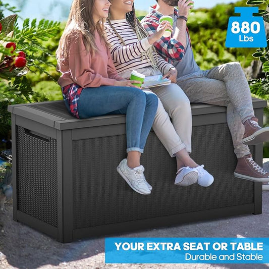 320 Gallon Waterproof Black Deck Box, Lockable Resin Storage Box for Patio Furniture Cushions Garden Tools and Outdoor Delivery Storage