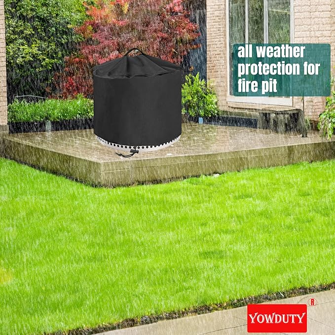 Round Fire Pit Cover for Solo Stove Yukon 27 Inch, Waterproof Heavy Duty 600D Material Fire Pit Cover for 27" Solo Stove Yukon Series Firepit,Round 28" D x 18" H