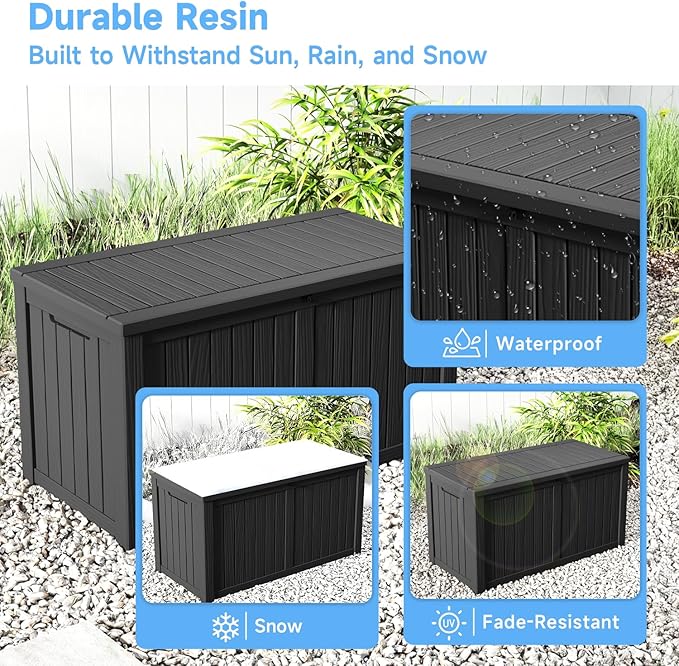 GYMHlLL 180 Gallon Deck Box Large Outdoor Storage Box for Patio Furniture,Outdoor Cushions,Garden Tools and Pool,Supplies,Waterproof,Resin,Lockable(black)