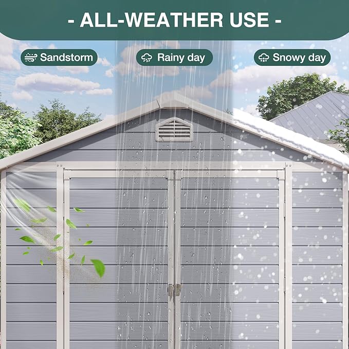6x8FT Storage Shed Plastic Outdoor Storage Shed Waterproof Container House with Lockable Door and Transparent Window for Garden, Lawn, Backyard