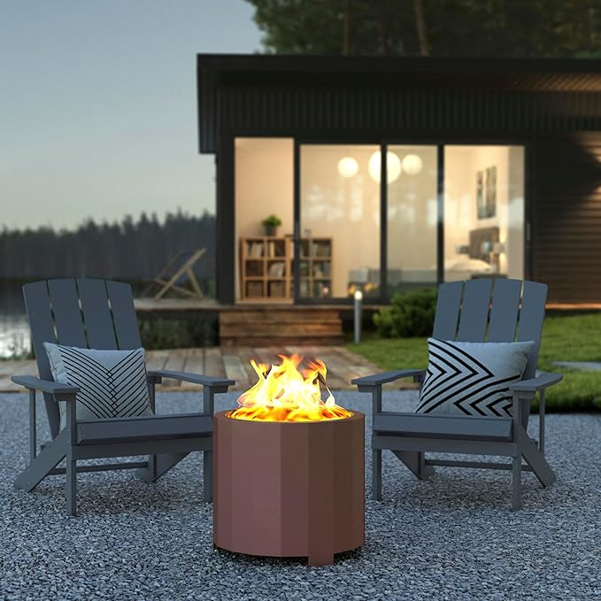 Flash Furniture Titus Commercial Grade Wood Burning Smokeless Outdoor Firepit - Bronze Finish - 19.5 inches - Portable - Waterproof Cover