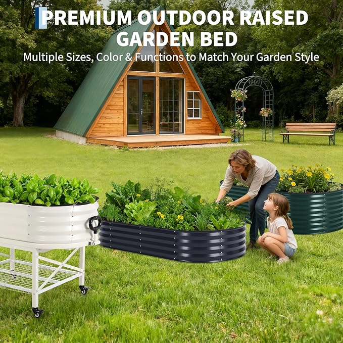 Oval Galvanized Raised Garden Bed Kit with Zippered PVC Cover, Easy Assembly, Thick Metal Outdoor Planter Box for Vegetables, Flowers, Patio Gardening, Grey
