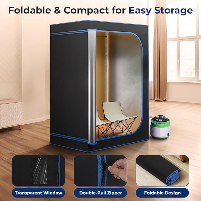 SereneLife Portable Sauna for Home, 2 Person Steam Sauna Tent with 4L Steamer, 2 Folding Sauna Chairs, Remote Control In-Home Spa, 6' x 4'