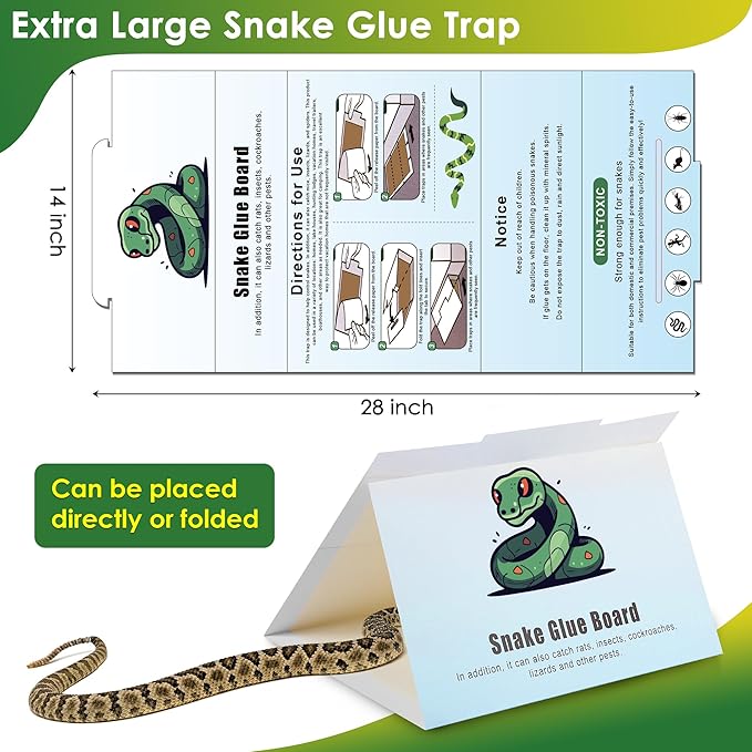 Qualirey 28" x 14" Extra Large Snake Glue Traps 8 Pack, Mouse Sticky Traps Indoor for Home, Non Toxic Glue Boards for Snakes, Rats, Insects, Cockroaches Lizards and Other Pests Pet Safe Pest Control