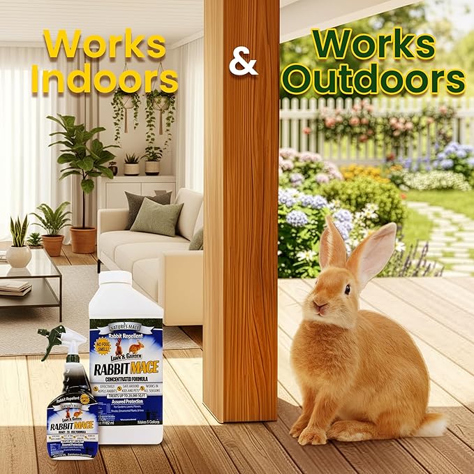 Nature’s Mace Rabbit MACE, Deterrent for Yard, Rabbit Repellent Outdoor, Mint Rabbit Spray, Garden, Lawn, Keep Rabbits Out, 40 oz Ready to Use, Covers 1,400 Sq Ft, Safe Around People, Pets, Plants