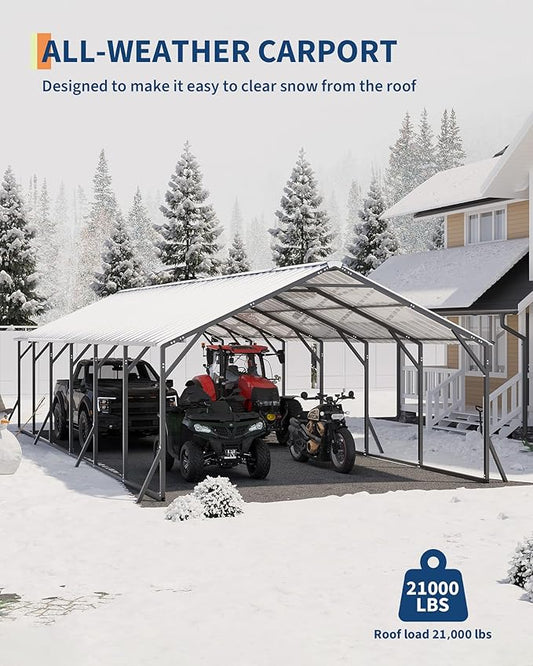 GarveeLife 20'X30'x12' Metal Carport for Multiple Vehicles, Heavy Duty Steel Car Ports, Vertical Roof Design, for All-Weather, for Full-Size Pickup Trucks, Boats, and Tractors