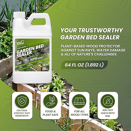 64oz Garden Box Sealer - Covers 37.5 to 187.5 sq ft., Ideal Garden Bed Sealer - Wood Waterproofing, Food Safe Sealant - Wood Sealant That Protects Against Sun, Water & Weather Damages