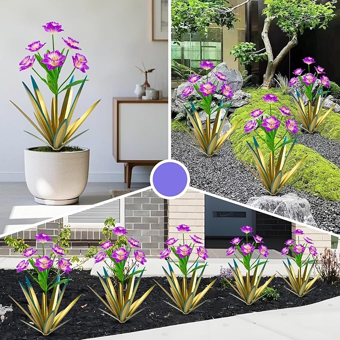 Homight Metal Agave Plant Outdoor Decoration Outdoor Garden Decoration Daffodils Flowers Mexican Yard Art Daffodils Flowers Decorative Garden Gift (3 Big Purple Daffodil)