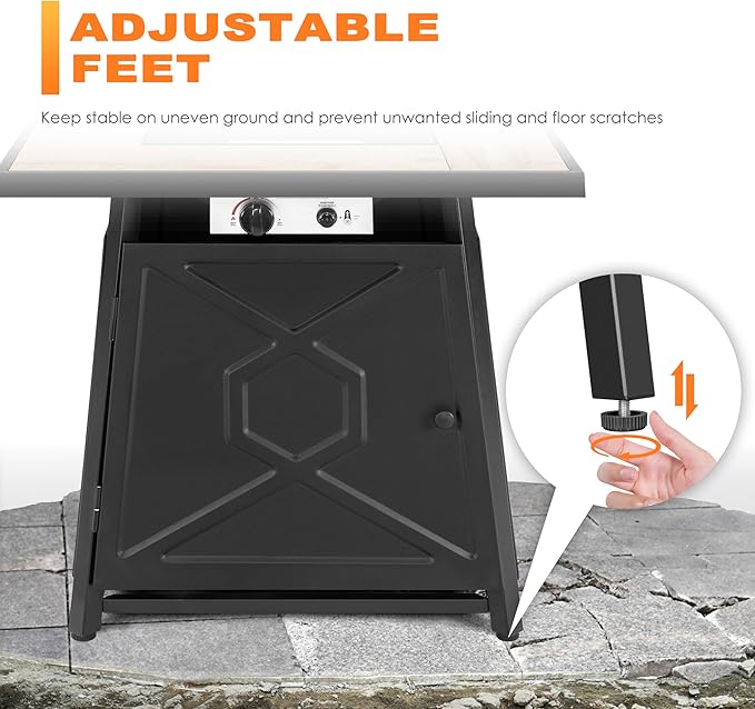 Nuu Garden 28 Inch Outdoor Propane Fire Pit Table, 50,000 BTU Square Gas Fire Table with Ceramic Tabletop, Lid, Cover, Lava Rock for Garden Backyard Party, Black