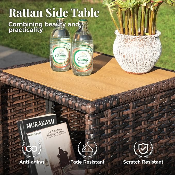 Outdoor Swivel Patio Chairs Set of 2 with Side Table, 3 Piece Wicker Highback Patio Bistro Set with Cushions for Deck Porch and Yard, Light Grey