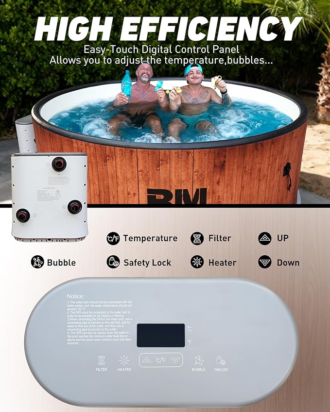 Beyond Marina Inflatable Hot Tub, 7 Person Outdoor Portable Spa, Drop Stitch Wood Grain Hot Tub with Bubble Massage System for Home and Personal Relaxation, Fast Heating, Foam Mats
