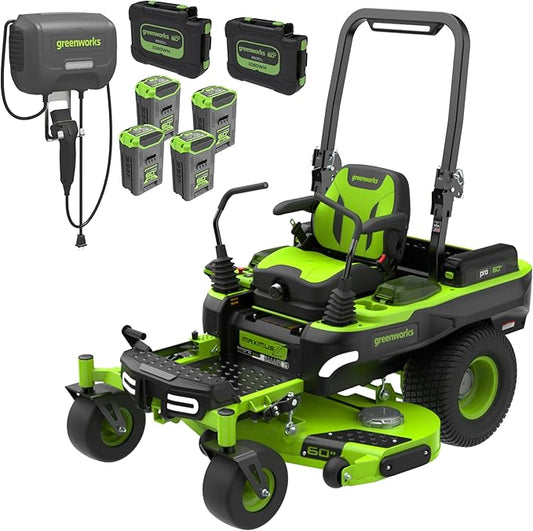 Greenworks 60V 60" Zero Turn, (2) 20.0Ah + (4) 10.0Ah Batteries + Wall Charger