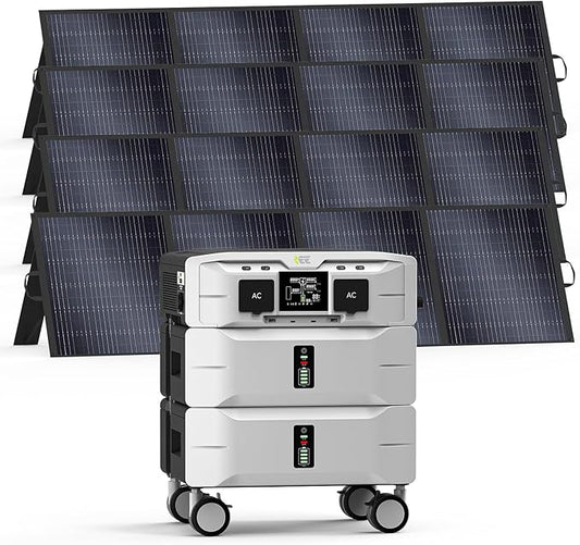 IEE SP5000 Solar Generator 5000W, 5120Wh Power Station with 4x200W Solar Panels, 5 AC Outlets(9000W Surge), 120V/240V Dual Voltage, LiFePO4 Battery for Home Backup Outdoors Camping RV Emergency