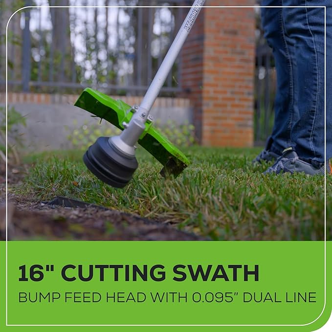 Greenworks 60V 16" Brushless Cordless String Trimmer, Attachment Capable, Load N’ Go Line Head, Shoulder Strap Included, 4.0Ah Battery & Charger, 4-Year Warranty