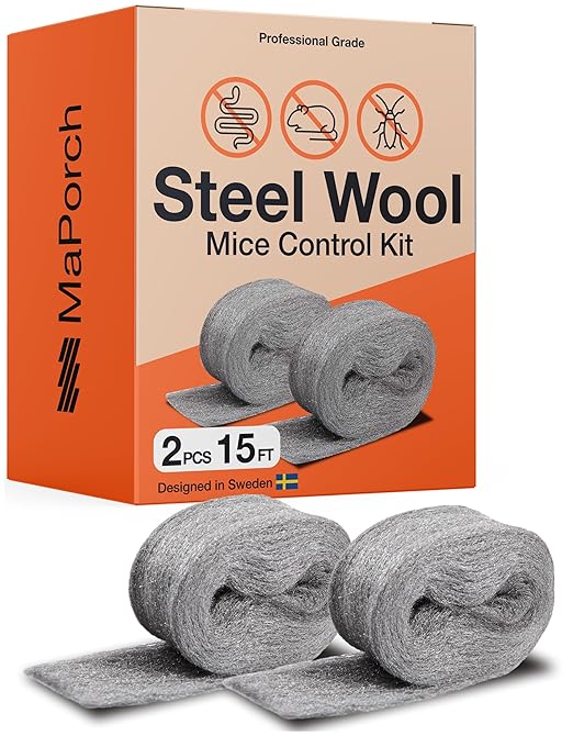MaPorch Stainless Steel Wool Mouse Hole Filler - Pack of 2, 2.5" x 7.5 ft - Flexible Gap Filler & Rodent Defense - for Weep Hole & Brick Wall Seals