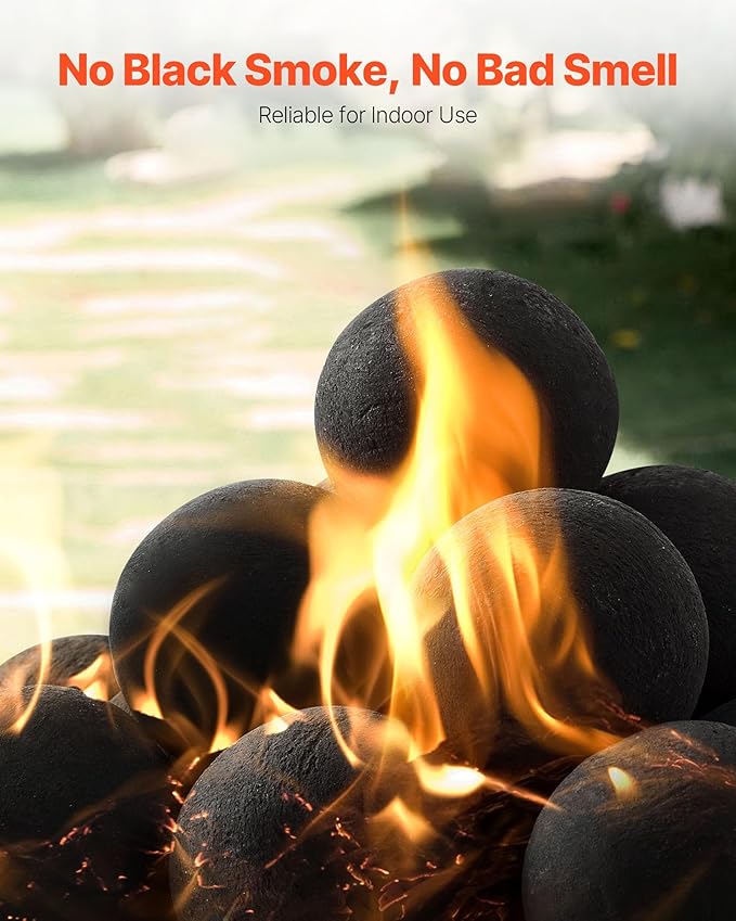 VEVOR Ceramic Fire Balls, 3 Inch 15 Pcs Round Fire Stones, Reusable Lava Rocks Indoor and Outdoor Use, Decorative Fire Pit Rocks for Propane/Gas Fireplace, Stove, Courtyard, Camping, Black