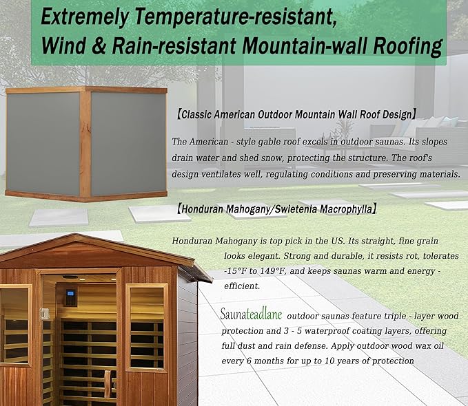 LTCCDSS Mahogany Outdoor Sauna 4 Person, Low EMF Far Infrared Sauna for Home, Withstand Outdoor Temp -10℉-149℉| 12 Low EMF Boards-Chromotherapy-Bluetooth Speakers (68.1 * 52.4 * 82.7 inch)