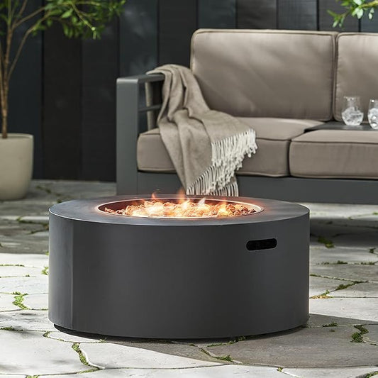 Outdoor Propane Fire Pit Table for Outside Patio, 32 Inch Iron Fire Pit Table, Round Gas Fire Pit for Garden, Pool, Backyard, 40,000 BTU, Free Lava Rocks, Dark Gray