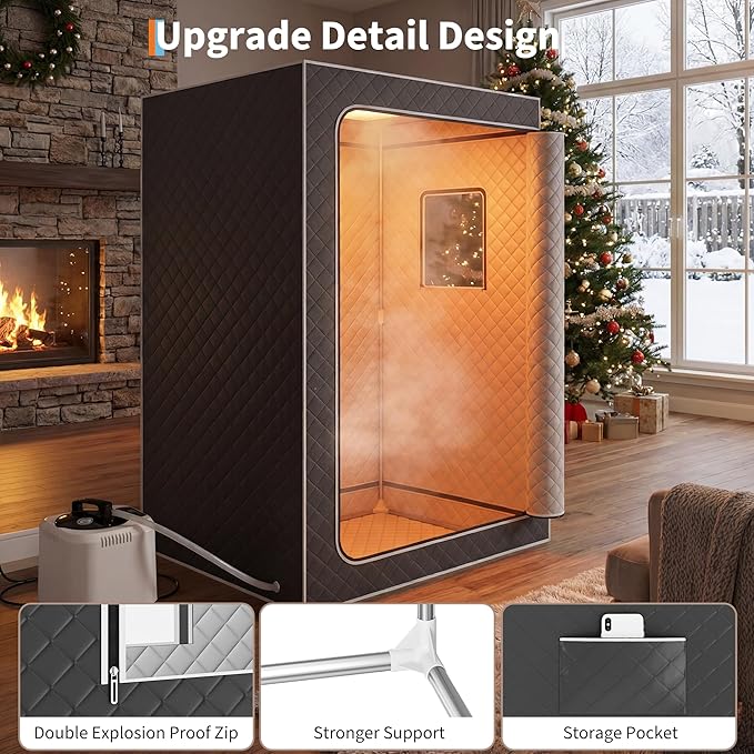 Portable Sauna,Upgraded 2 Person Sauna Box with 4L 1500W Steamer,Full Body Home Spa with 2 Foldable Chairs,9 Levels of Sauna Box with Remote Control（Grey）