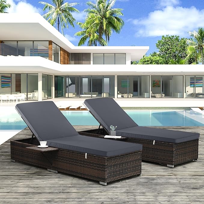 Chaise Lounge Cushion Outdoor, Waterproof and Stain-Resistant Lounge Deck Reclining Chair Cushions for Patio Furniture Lawn Pool Resort Hotel, 80x26x3 Inch, Set of 4, Dark Grey
